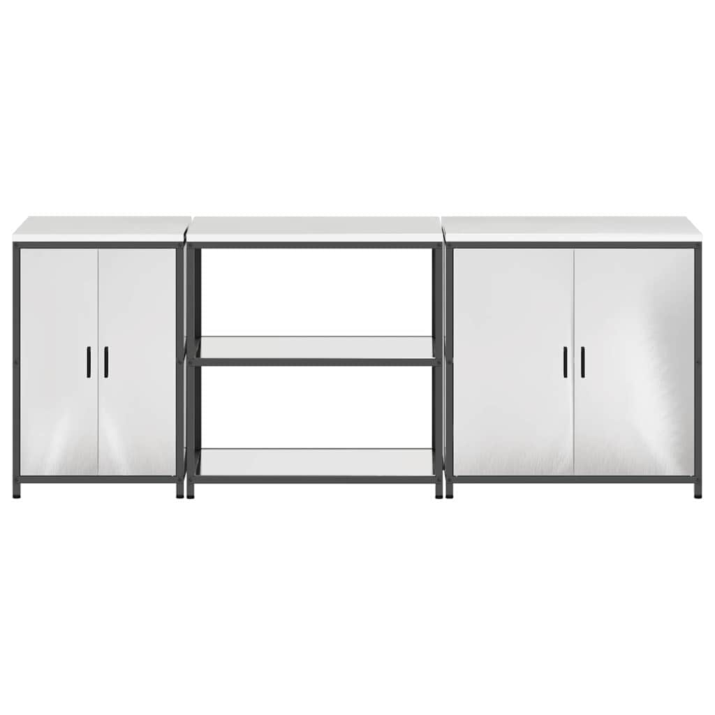 vidaXL Kit de rangement de cuisine avec étagère 3 pcs Argent Acier inoxydable