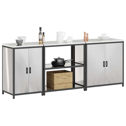 vidaXL Kit de rangement de cuisine avec étagère 3 pcs Argent Acier inoxydable