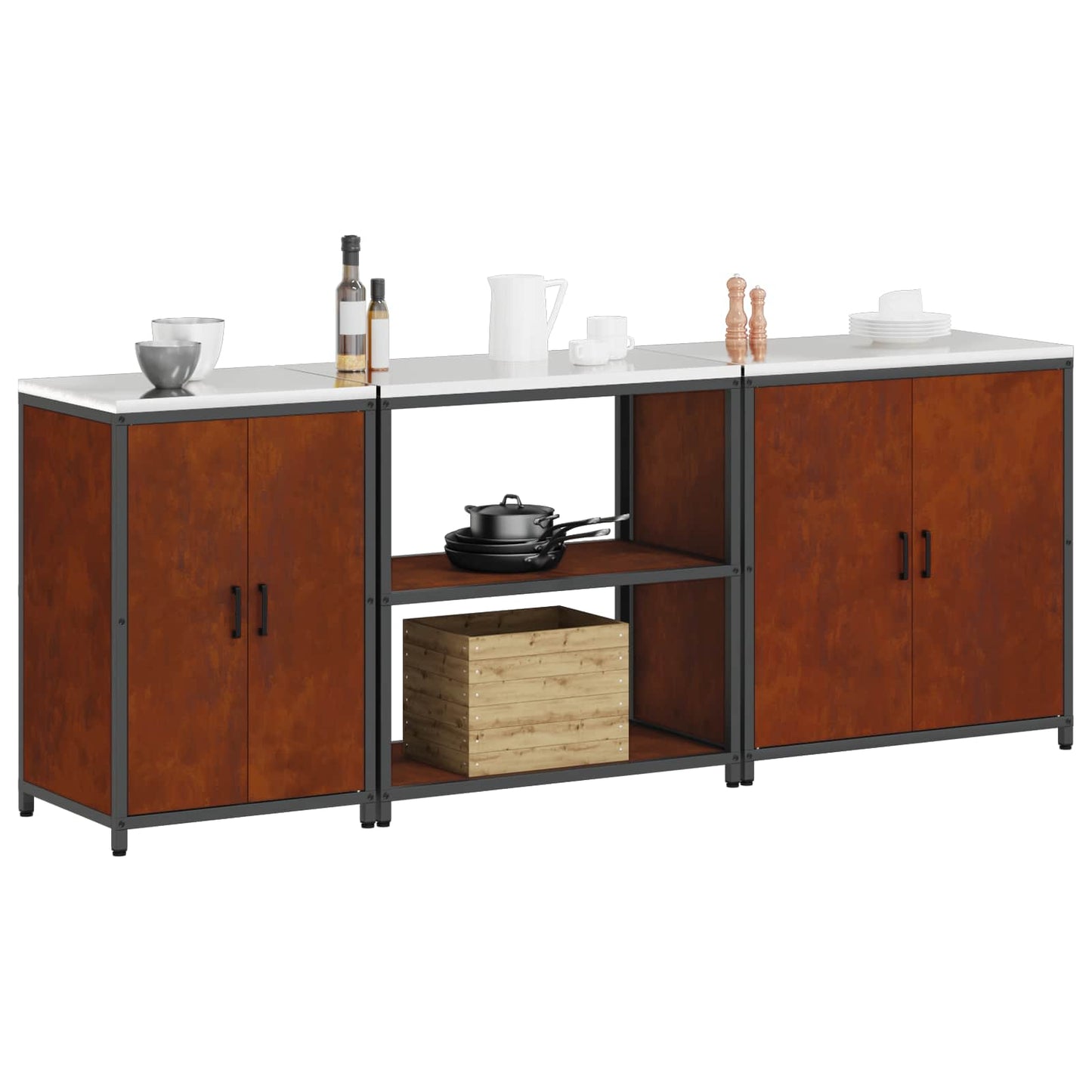 vidaXL Kit de rangement de cuisine 3 pcs en acier patinable rouillé