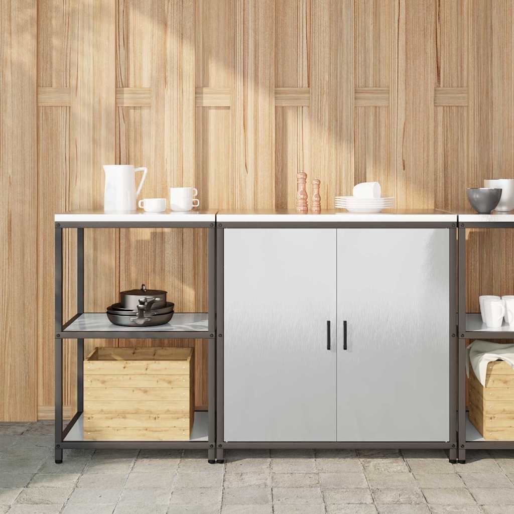 vidaXL Kit de rangement de cuisine avec étagère 2 pcs Argent Acier inoxydable
