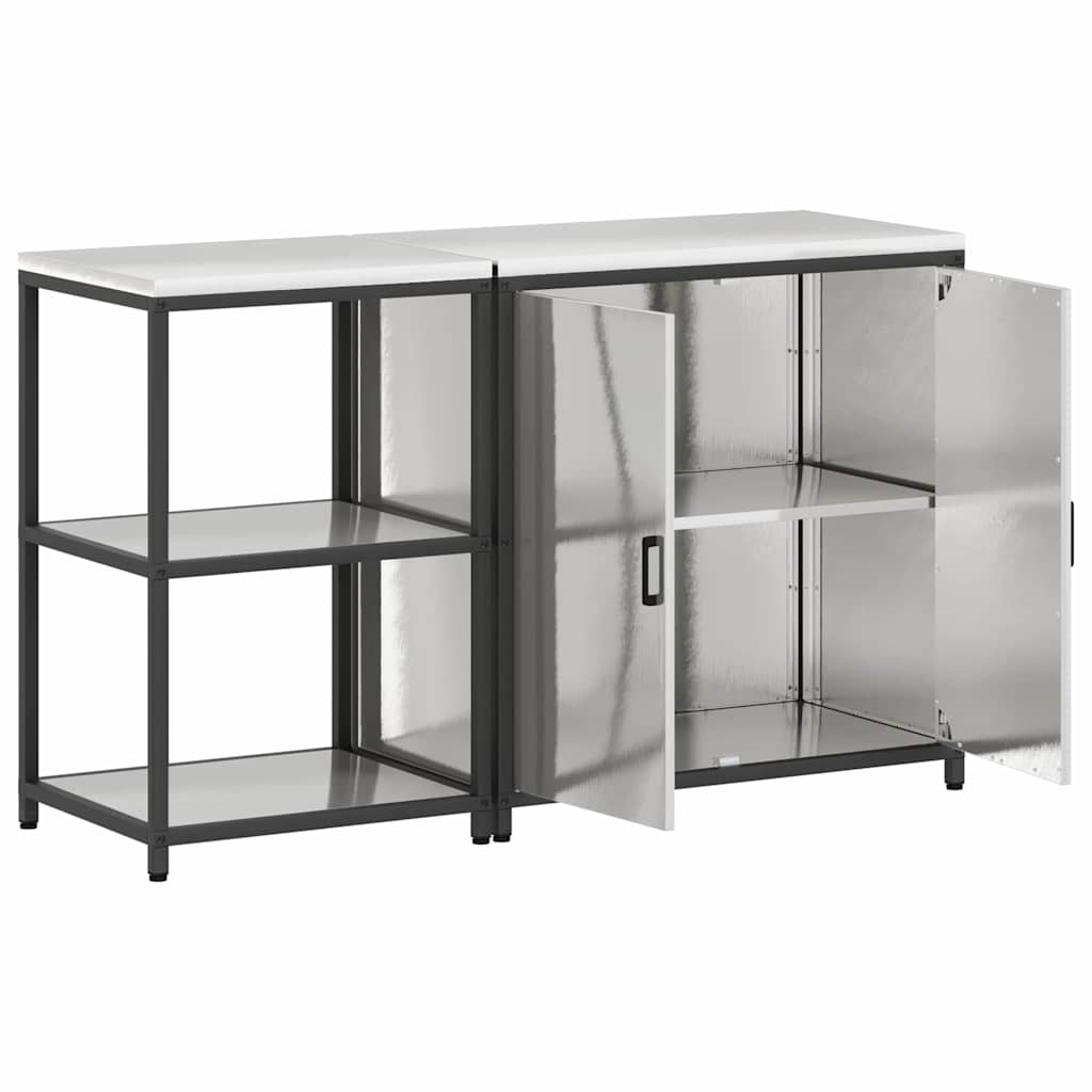 vidaXL Kit de rangement de cuisine avec étagère 2 pcs Argent Acier inoxydable