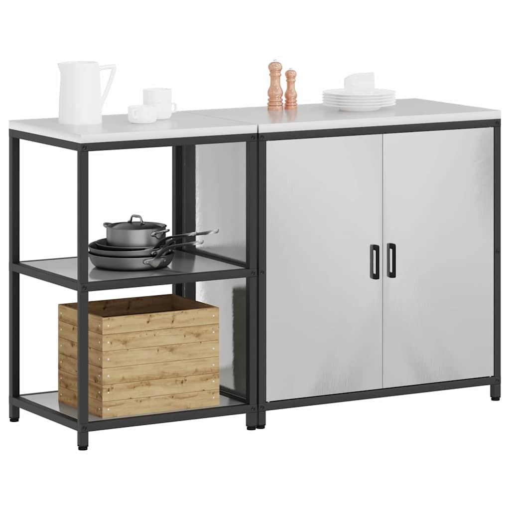 vidaXL Kit de rangement de cuisine avec étagère 2 pcs Argent Acier inoxydable
