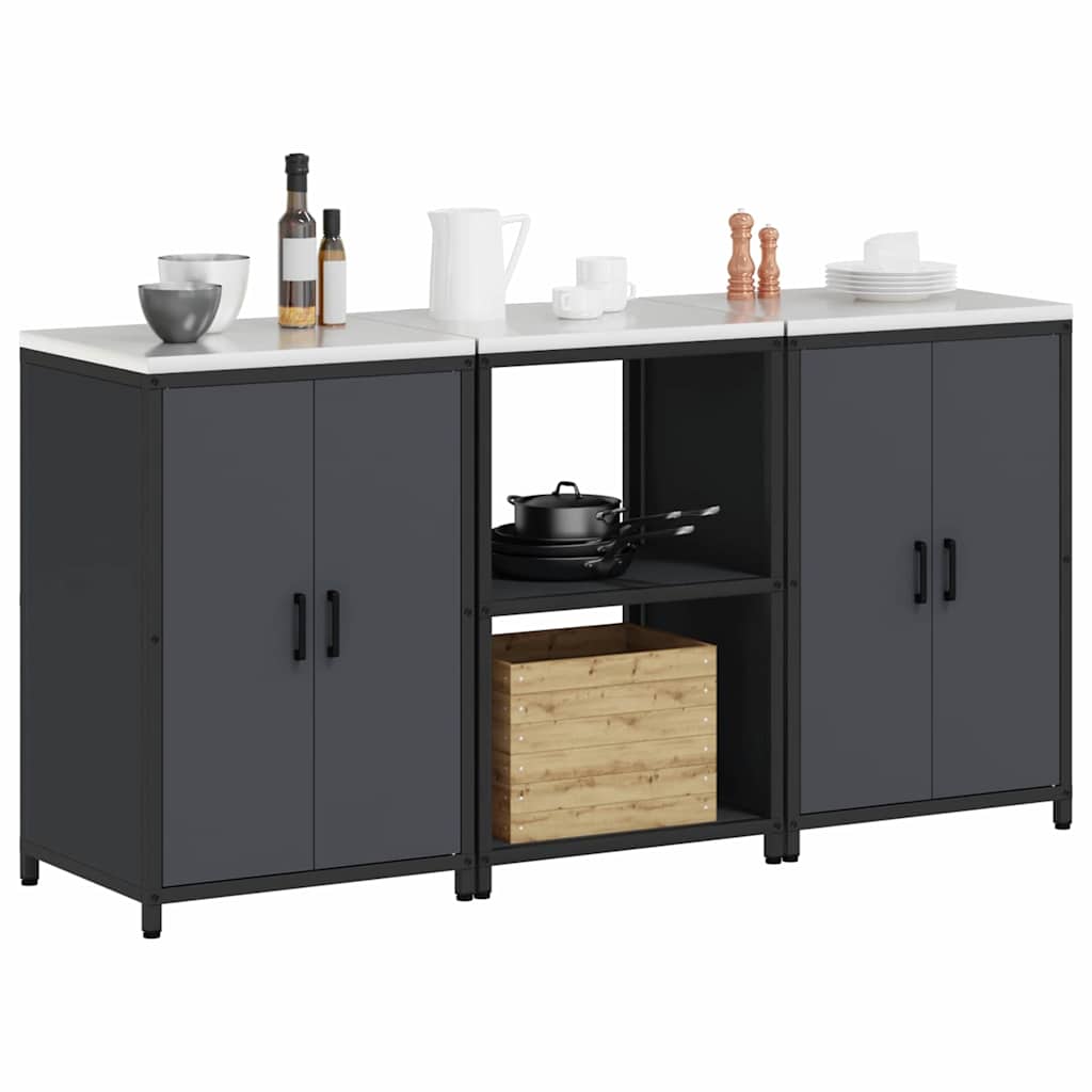 vidaXL Ensemble de rangement de cuisine avec étagère 3 pcs Anthracite