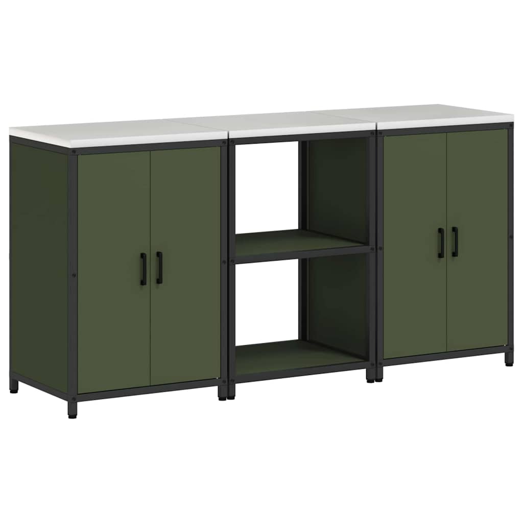 vidaXL Aufbewahrungsset für die Küche mit Regal 3 pcs Olive Grün
