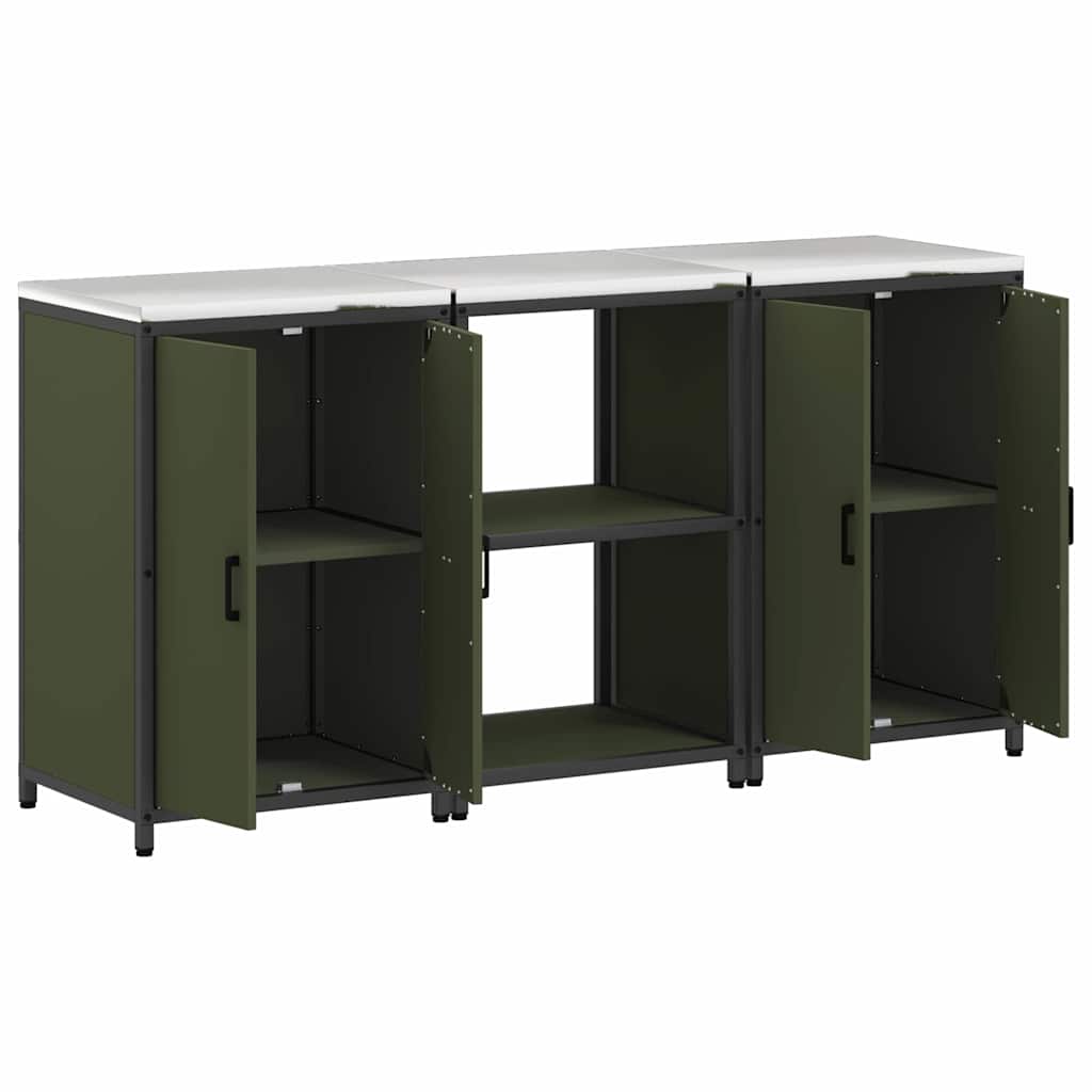 vidaXL Aufbewahrungsset für die Küche mit Regal 3 pcs Olive Grün