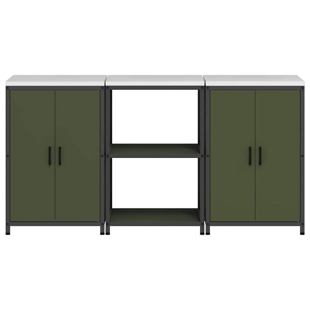 vidaXL Aufbewahrungsset für die Küche mit Regal 3 pcs Olive Grün
