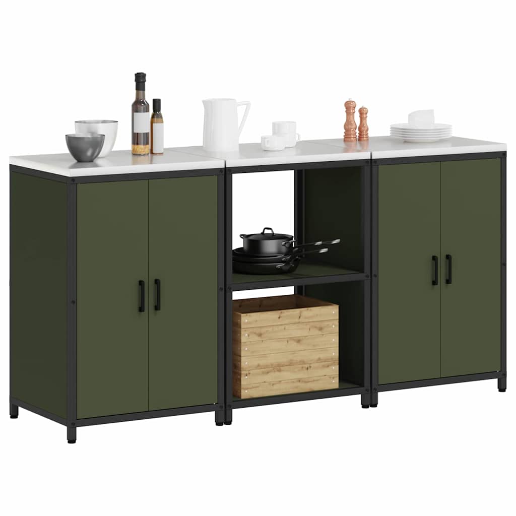 vidaXL Aufbewahrungsset für die Küche mit Regal 3 pcs Olive Grün