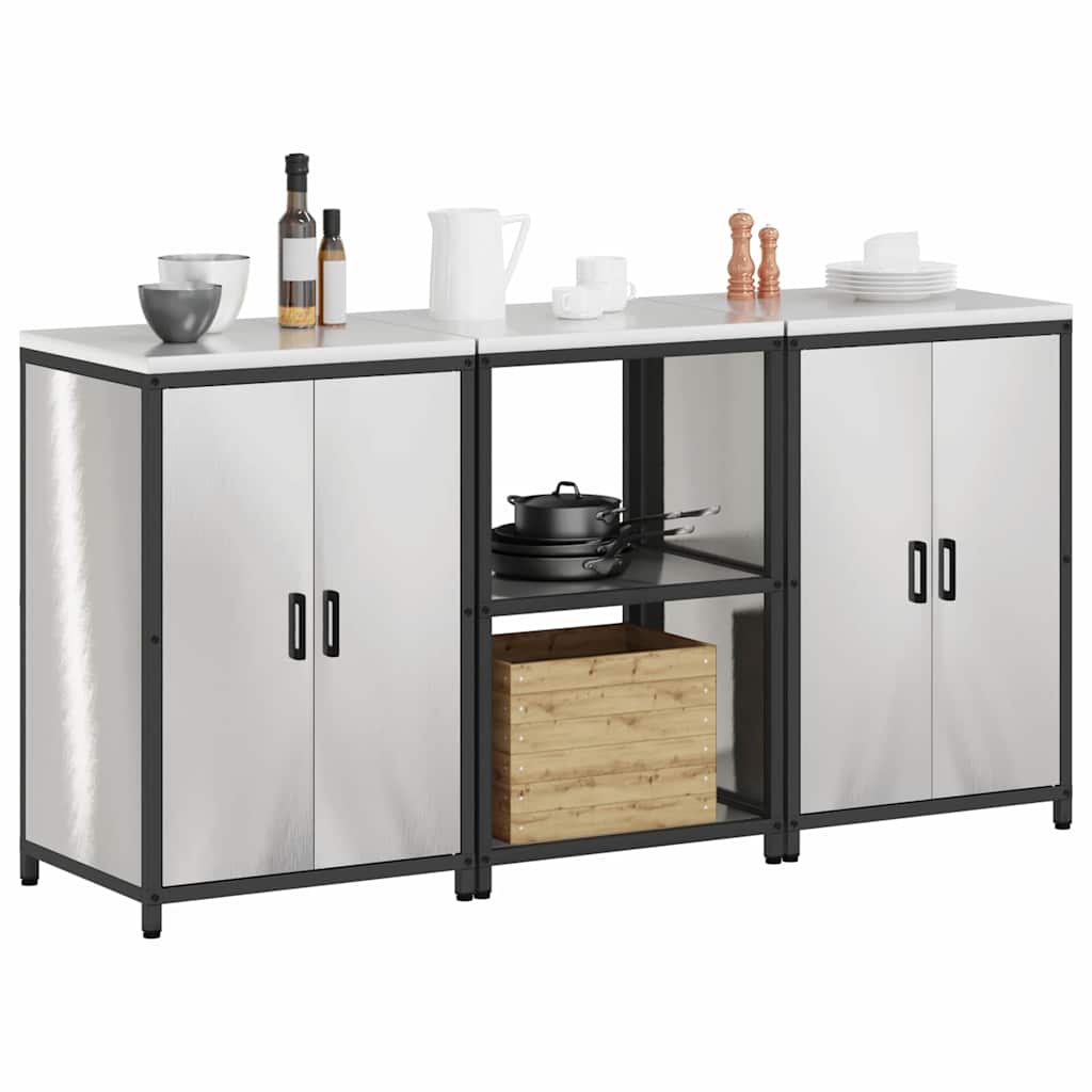 Aufbewahrungsset für die Küche mit Regal 3 pcs Silber Edelstahl