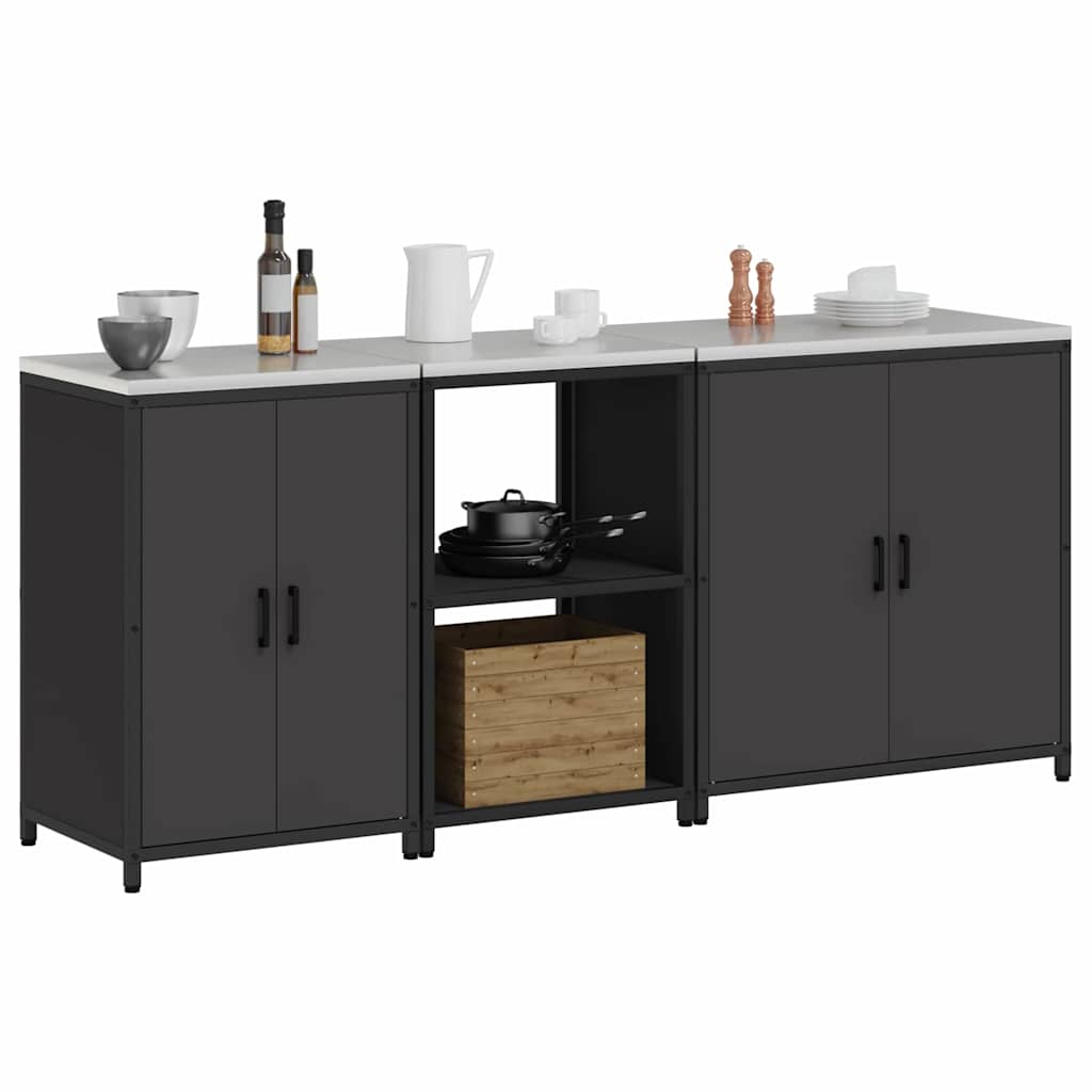 vidaXL Aufbewahrungsset für die Küche mit Regal mit Tür 3 pcs Schwarz