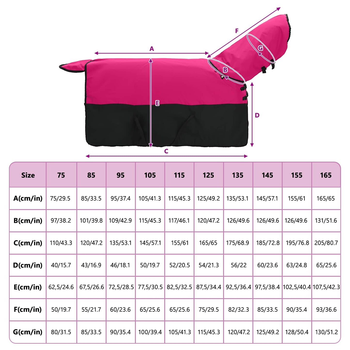 Pferdedecke Rosa und Schwarz 135 cm Polyester