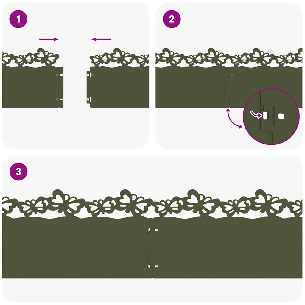 Rasenkanten 10 pcs Olive Grün 103 x 0,05 x 22 cm Stahl