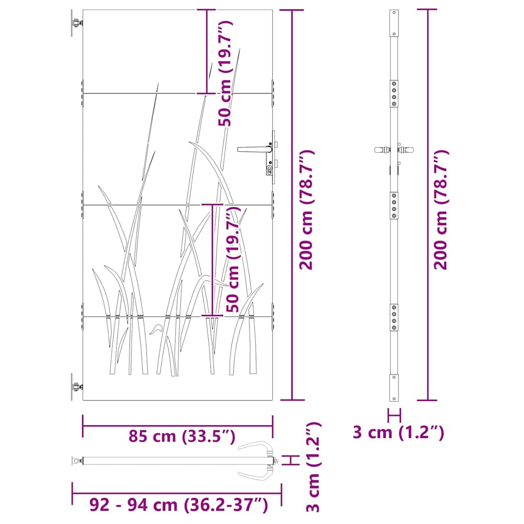 vidaXL Gartentor Schwarz 85 x 200 cm Pulverbeschichteter Stahl