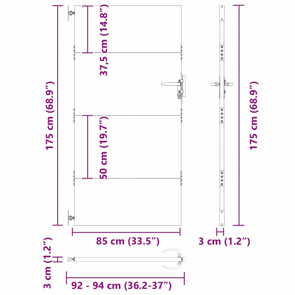 vidaXL Gartentor Schwarz 85 x 175 cm Pulverbeschichteter Stahl