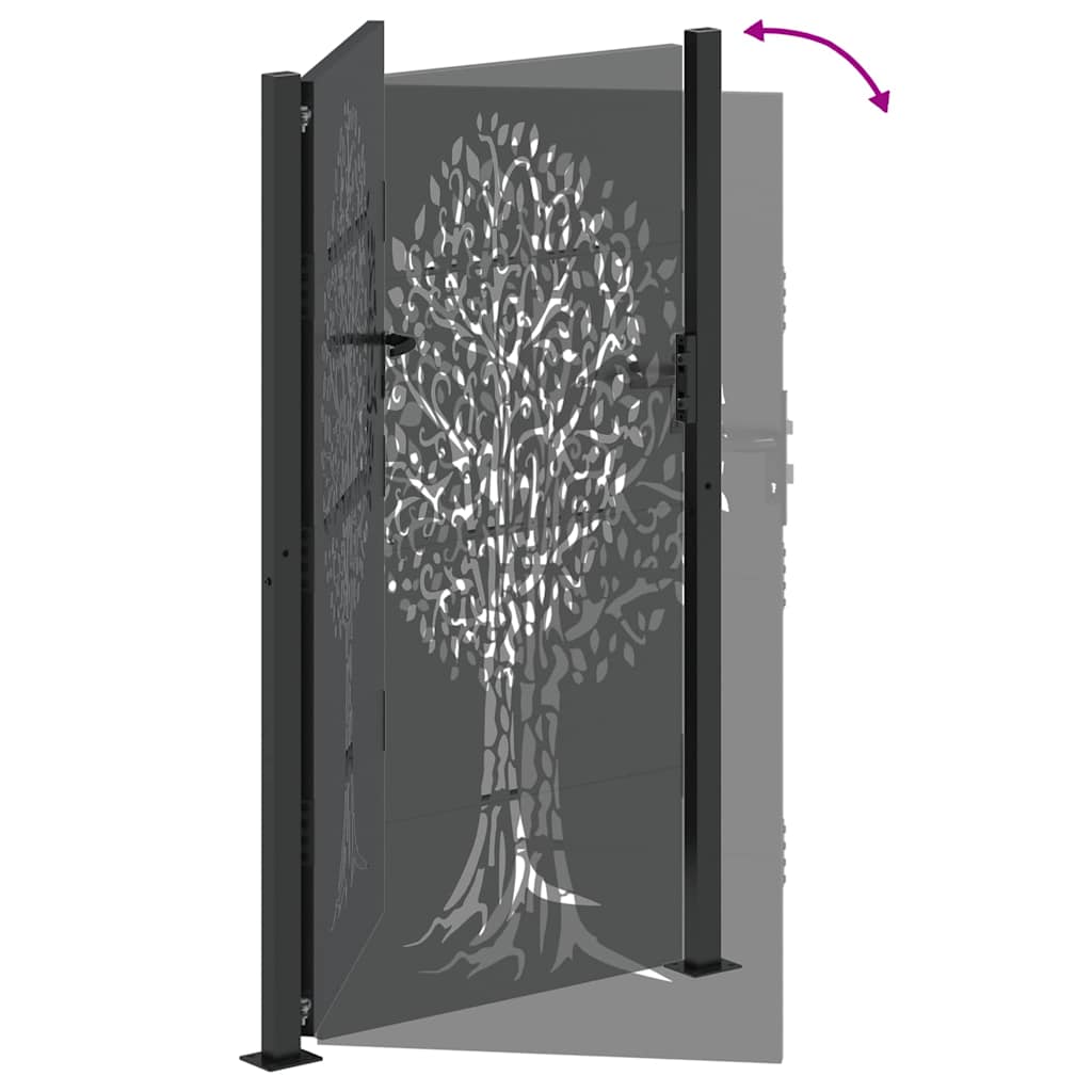 Gartentor Schwarz 110 x 205 cm Pulverbeschichteter Stahl