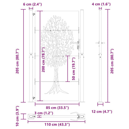 Gartentor Schwarz 110 x 205 cm Pulverbeschichteter Stahl