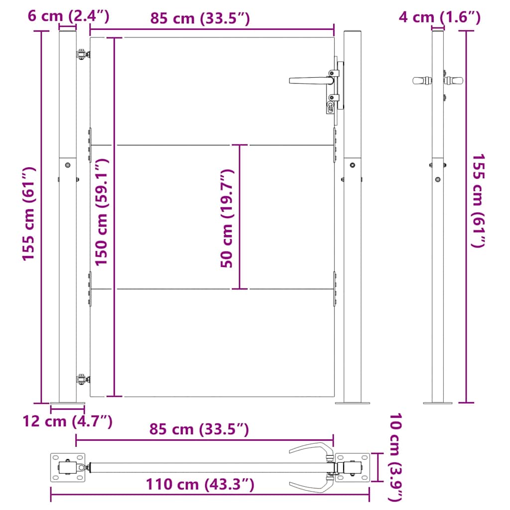 vidaXL Gartentor Schwarz 110 x 155 cm Pulverbeschichteter Stahl