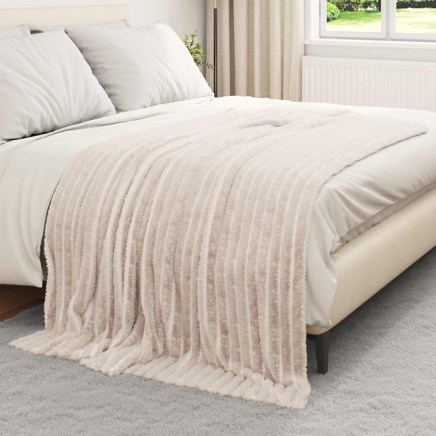 Überwurfdecke Beige 200 x 150 cm Fleece