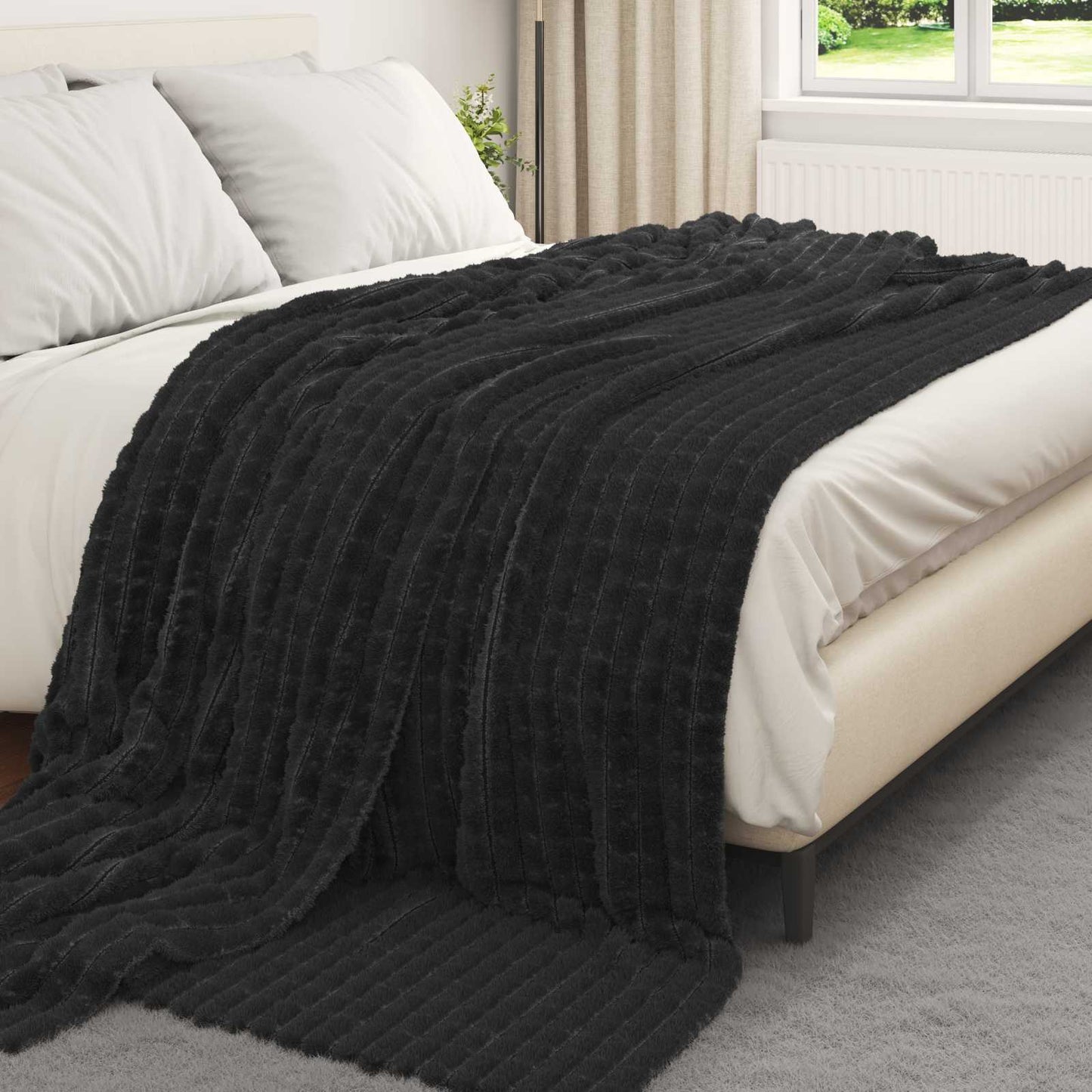 Überwurfdecke Schwarz 270 x 240 cm Fleece
