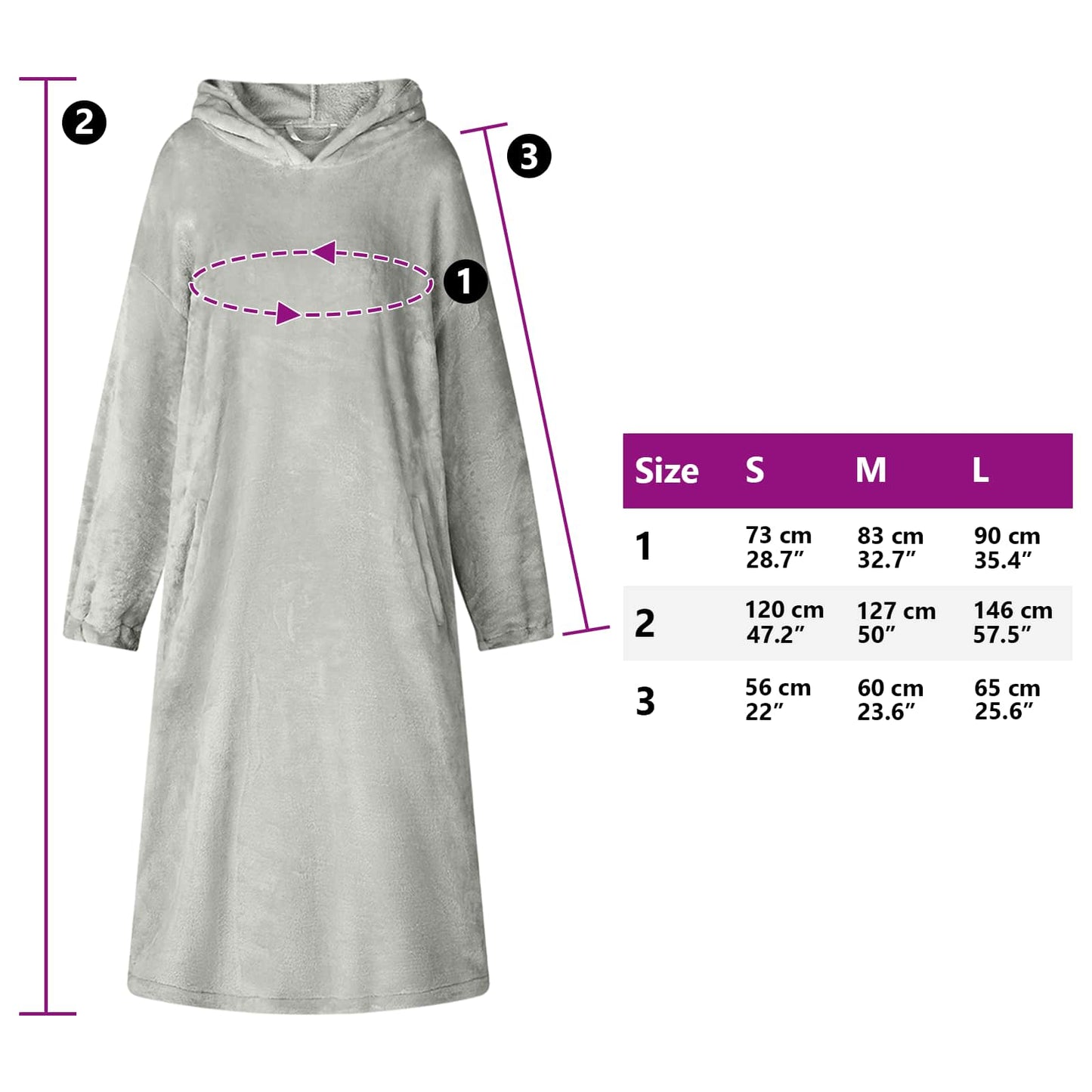 Decken-Hoodie Grau S Flanell