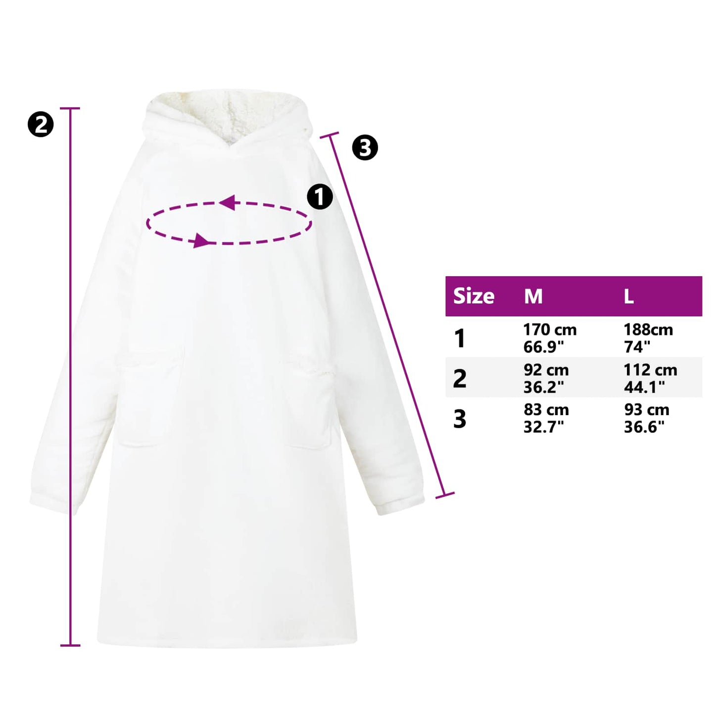 Decken-Hoodie Weiß M Fleece und Flanell