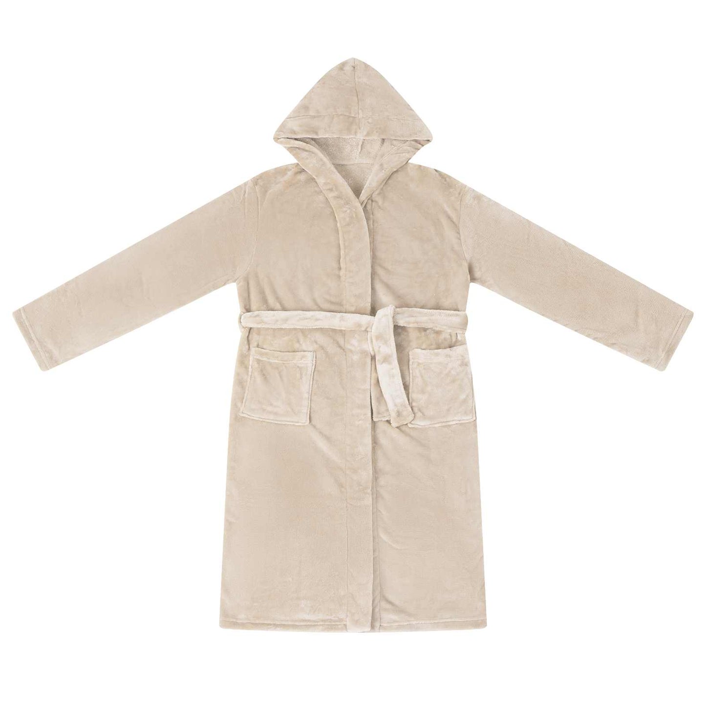 Bademantel Hoodie Beige M Flanell