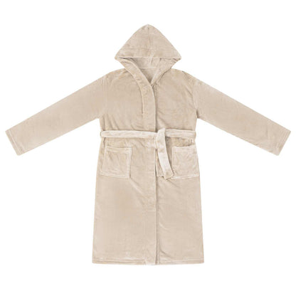 Bademantel Hoodie Beige M Flanell