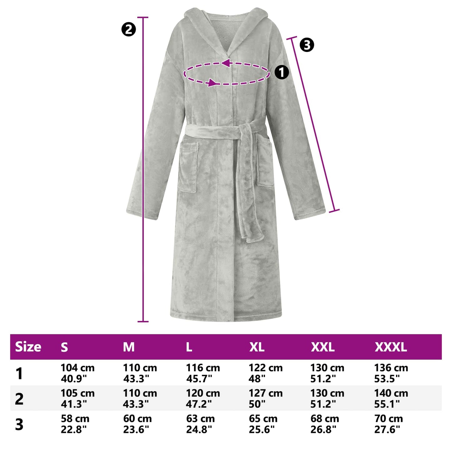 Bademantel Hoodie Grau S Flanell