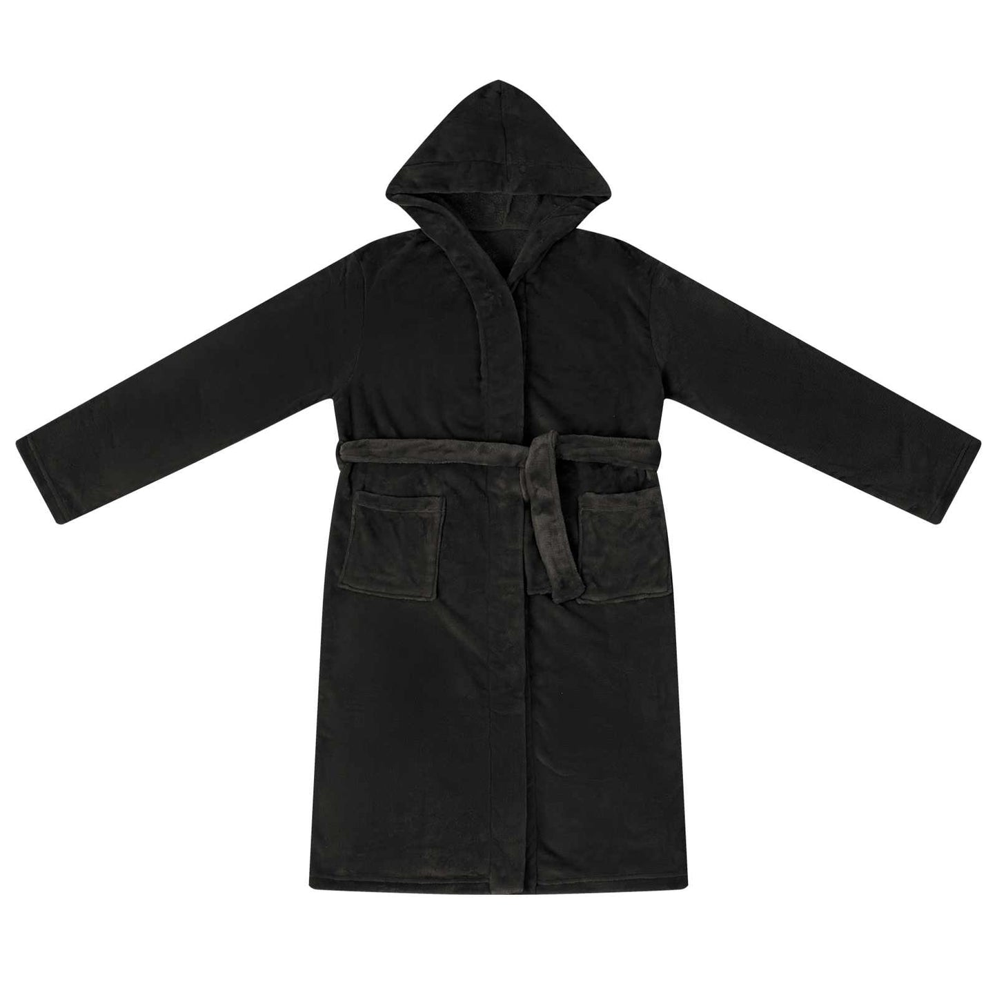 Bademantel Hoodie Schwarz XXXL Flanell
