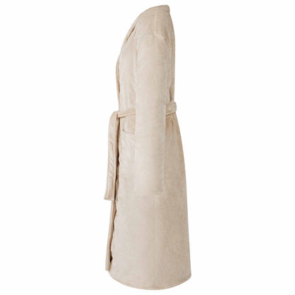 Bademantel ohne Kapuze Beige S Flanell