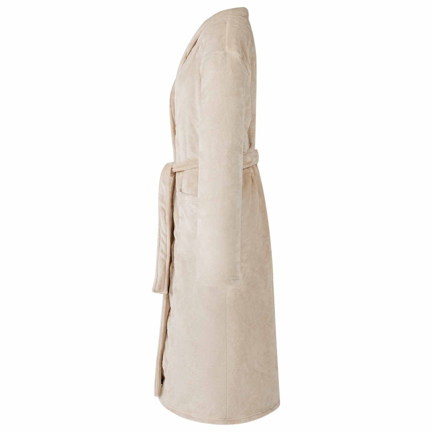 Bademantel ohne Kapuze Beige L Flanell