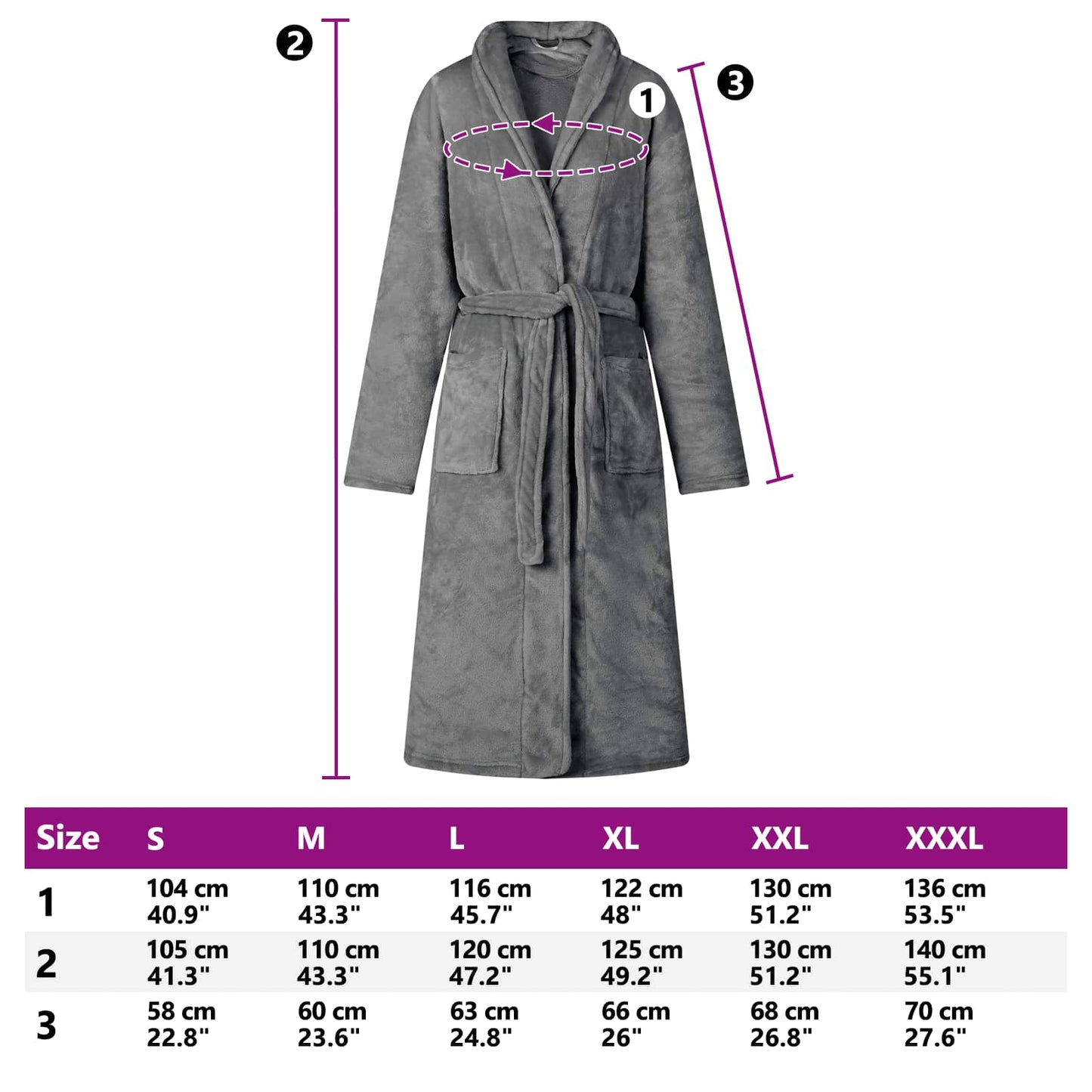 Bademantel ohne Kapuze Dunkelgrau M Flanell