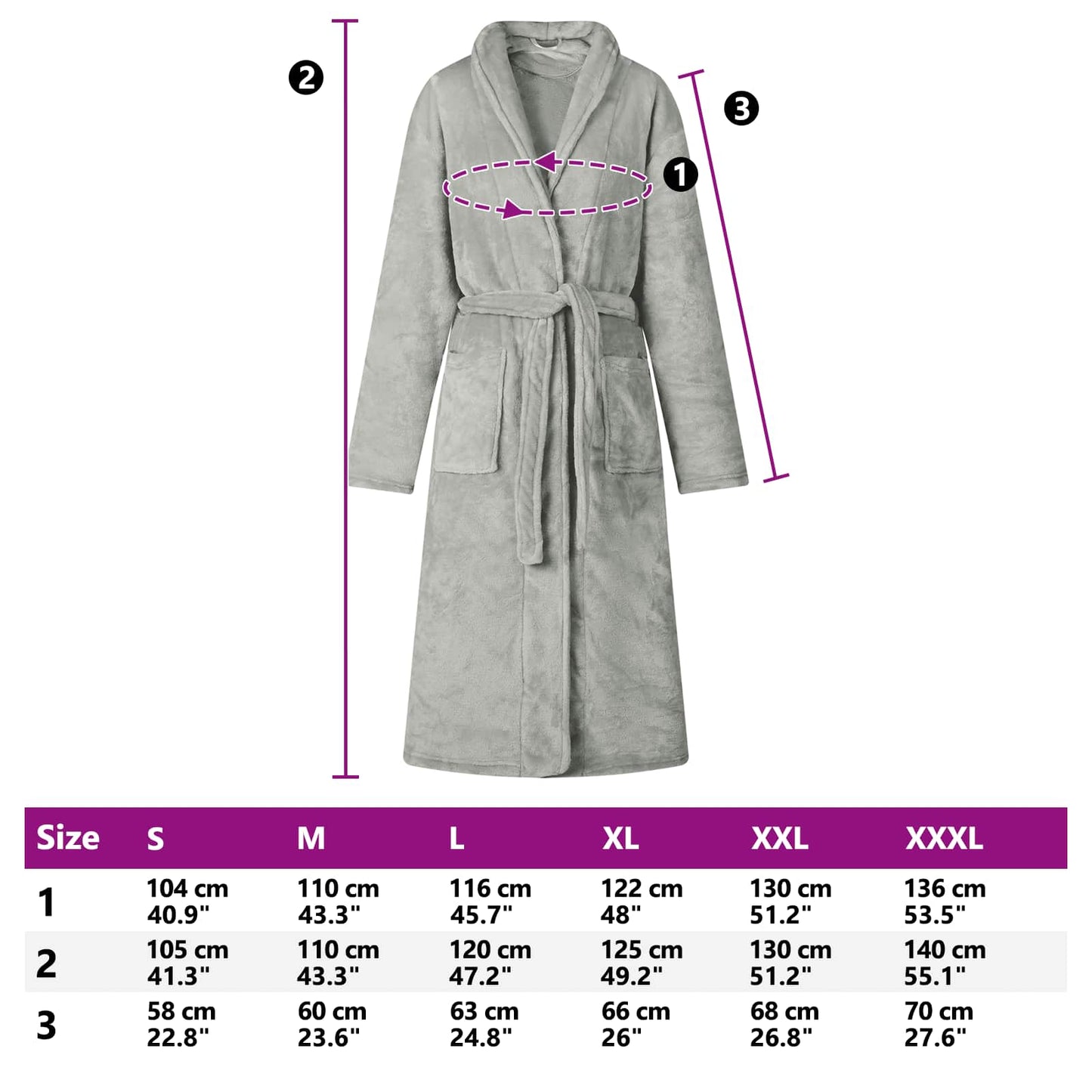 Bademantel ohne Kapuze Grau XXXL Flanell