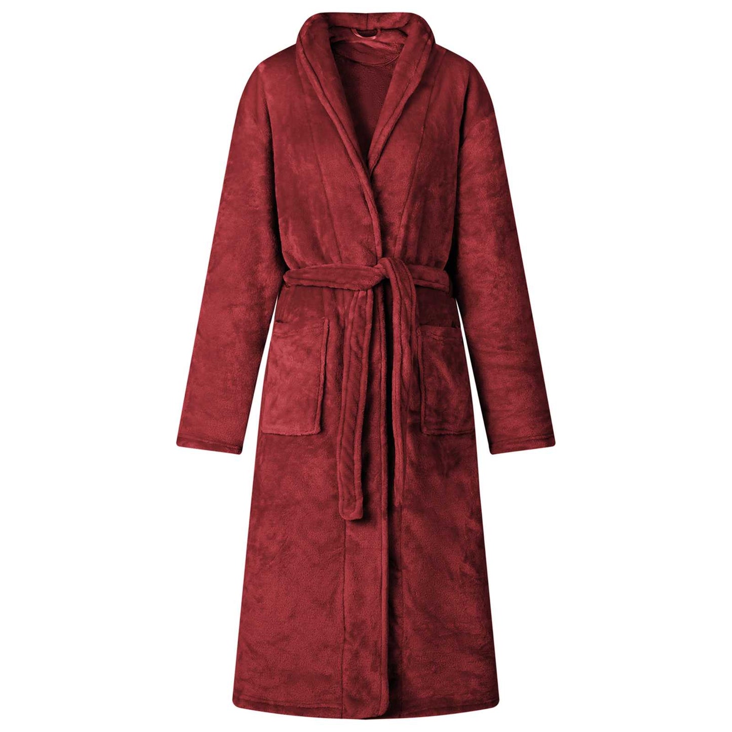 Bademantel ohne Kapuze Bordeauxrot M Flanell