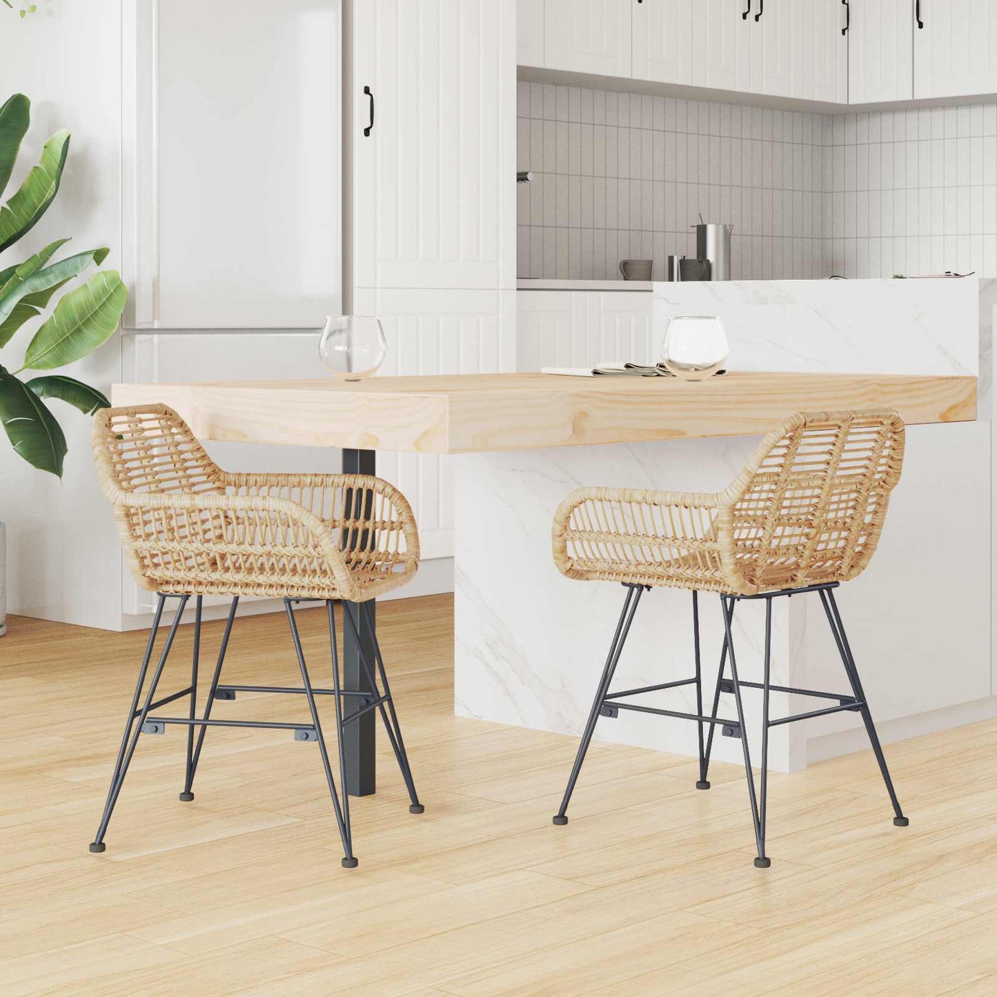 vidaXL Esszimmerstuhl 2 pcs Natur 55 x 50 x 74 cm Rattan und Eisen