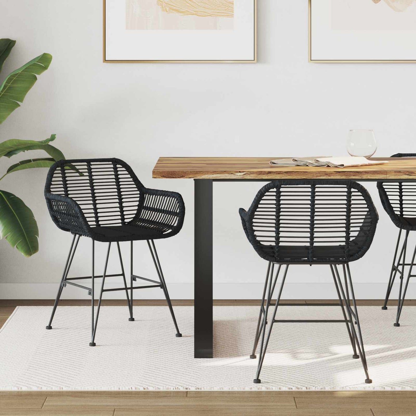 vidaXL Esszimmerstuhl 2 pcs Schwarz 55 x 50 x 74 cm Rattan und Eisen