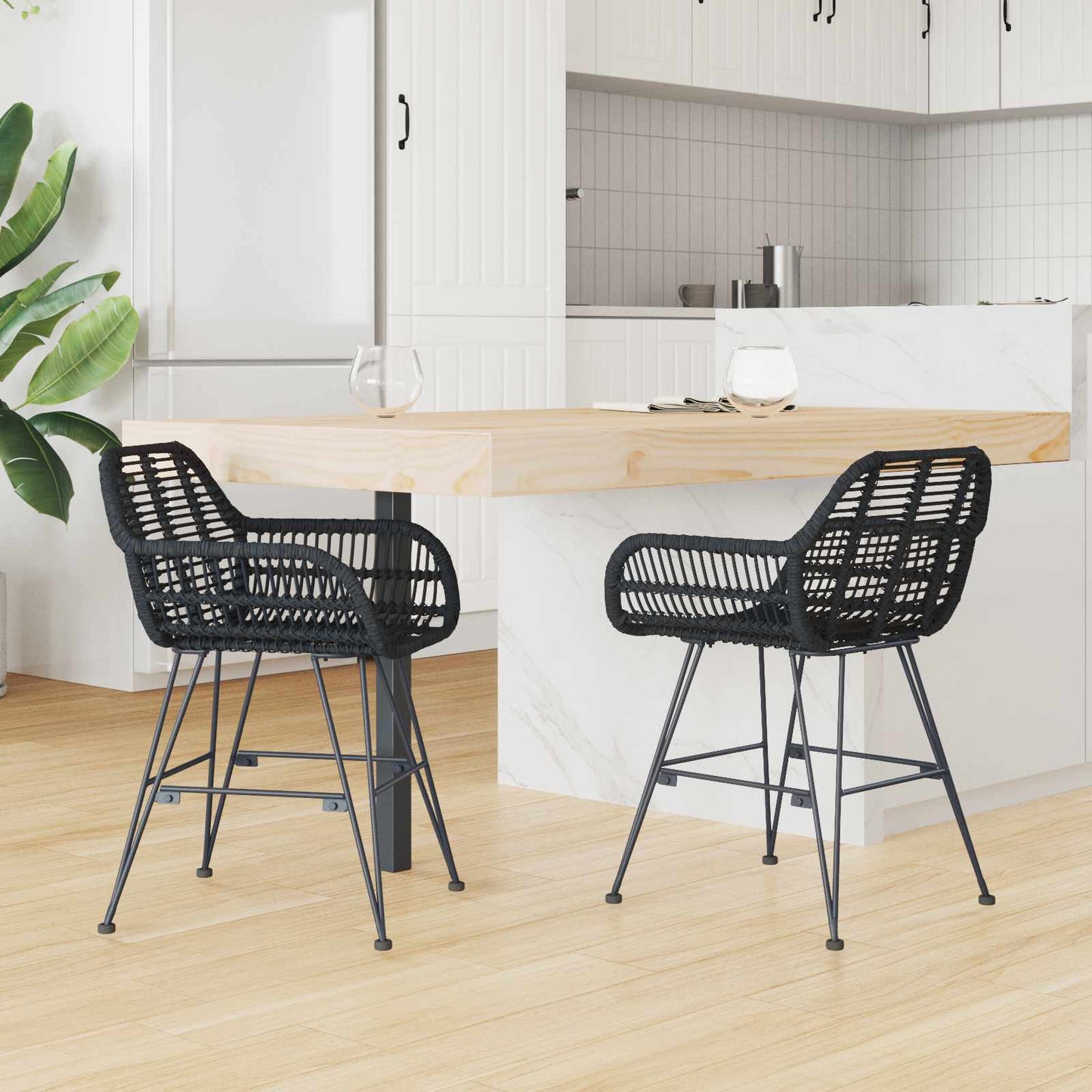 vidaXL Esszimmerstuhl 2 pcs Schwarz 55 x 50 x 74 cm Rattan und Eisen