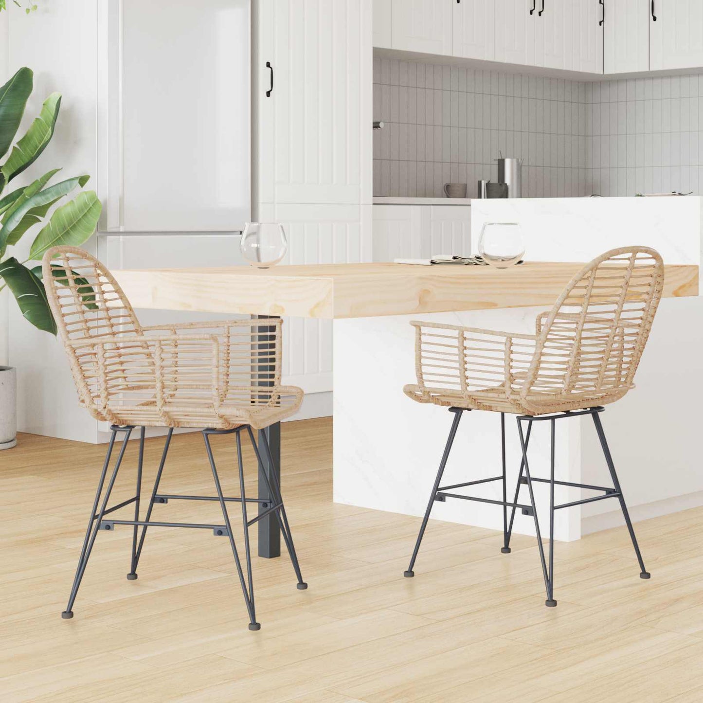 vidaXL Esszimmerstuhl 2 pcs Natur 44 x 44 x 74 cm Rattan und Eisen