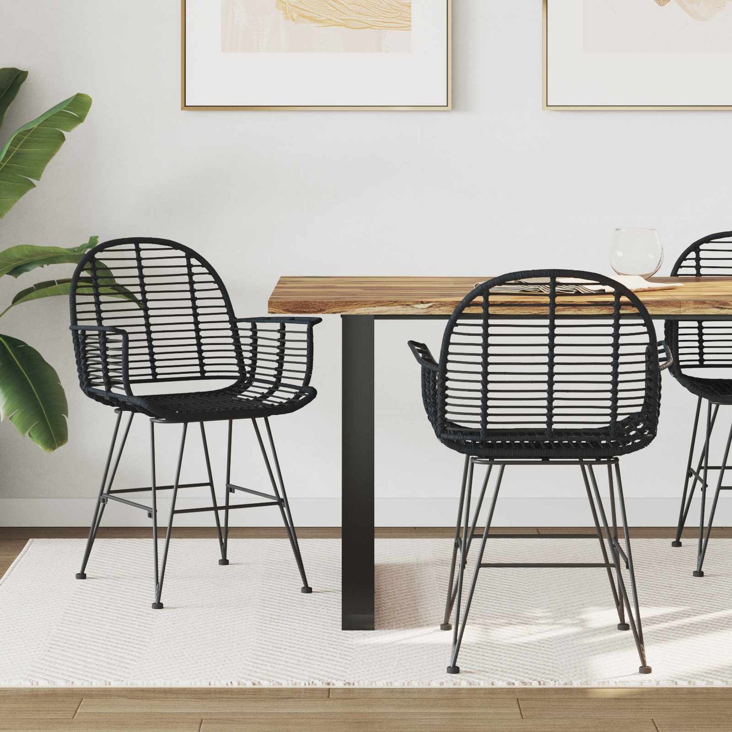 vidaXL Esszimmerstuhl 2 pcs Schwarz 44 x 44 x 74 cm Rattan und Eisen