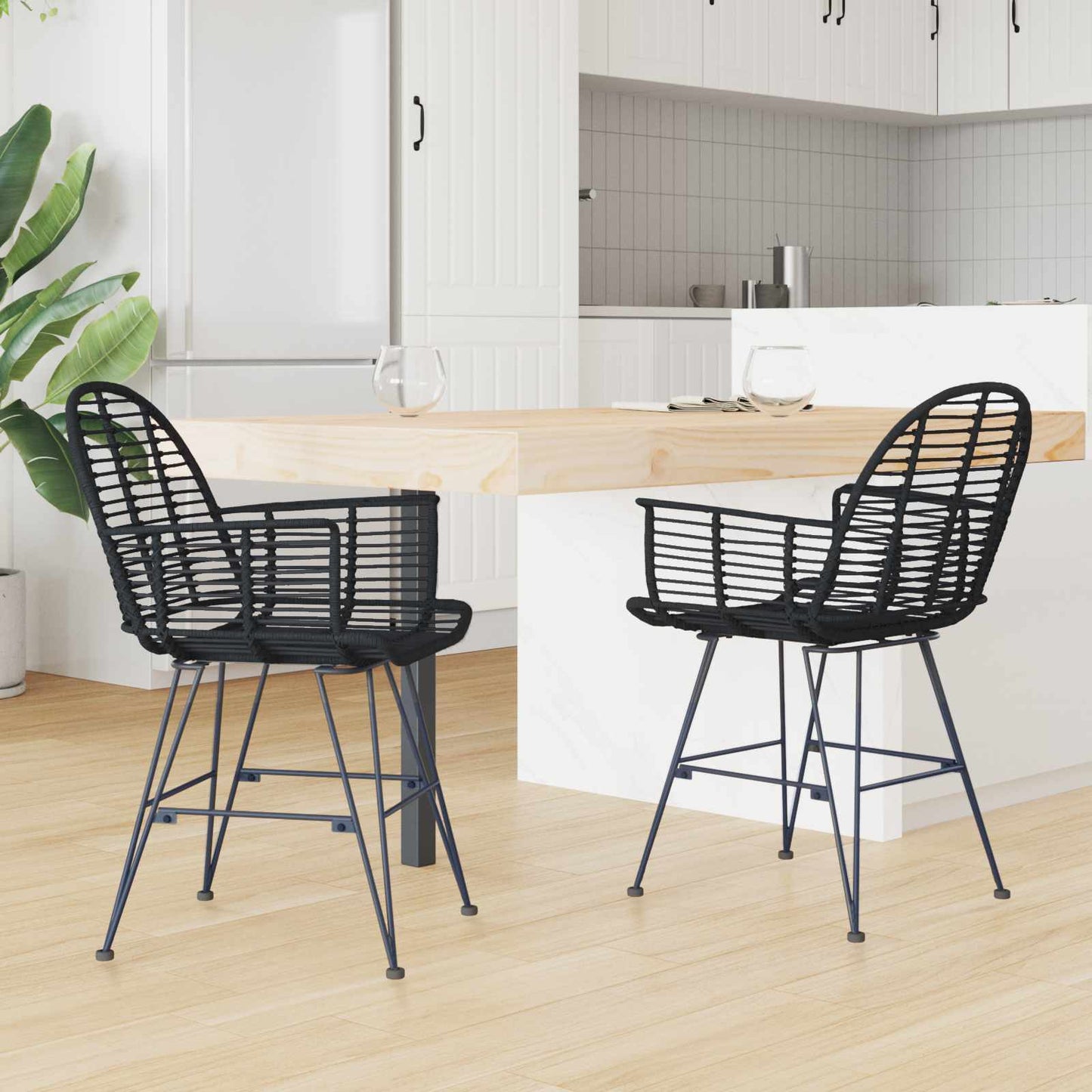 vidaXL Esszimmerstuhl 2 pcs Schwarz 44 x 44 x 74 cm Rattan und Eisen