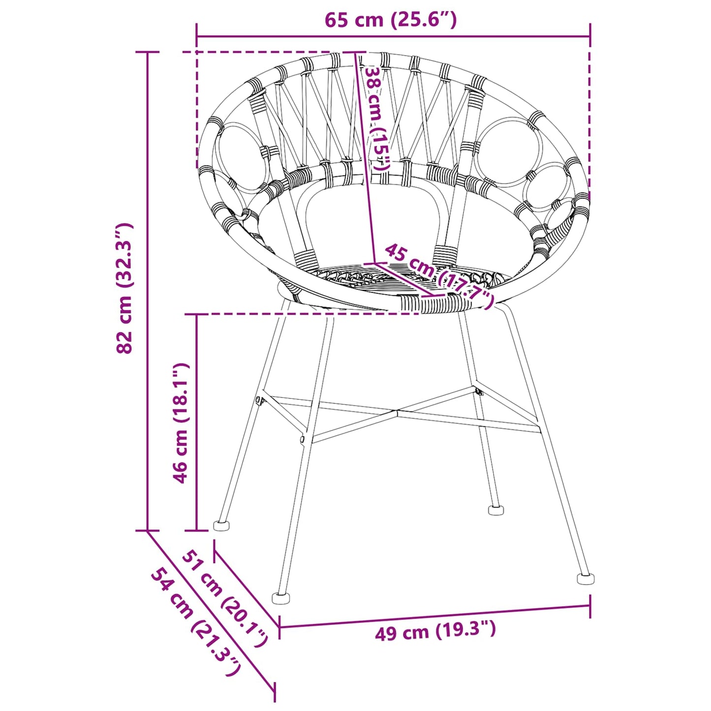 vidaXL Esszimmerstuhl 2 pcs Natur 49 x 51 x 81 cm Rattan und Eisen