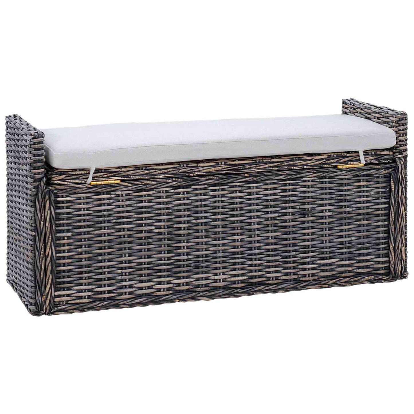 Sitzbank mit Stauraum Schwarz gewaschen 110 x 40 x 50 cm Rattan