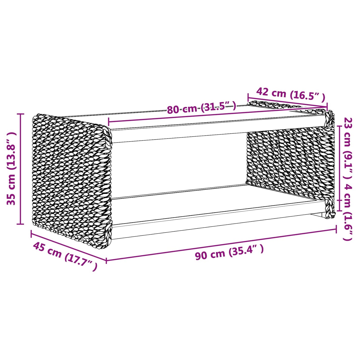 Couchtisch Natur 90 x 45 x 35 cm Massives Mahagoni Holz