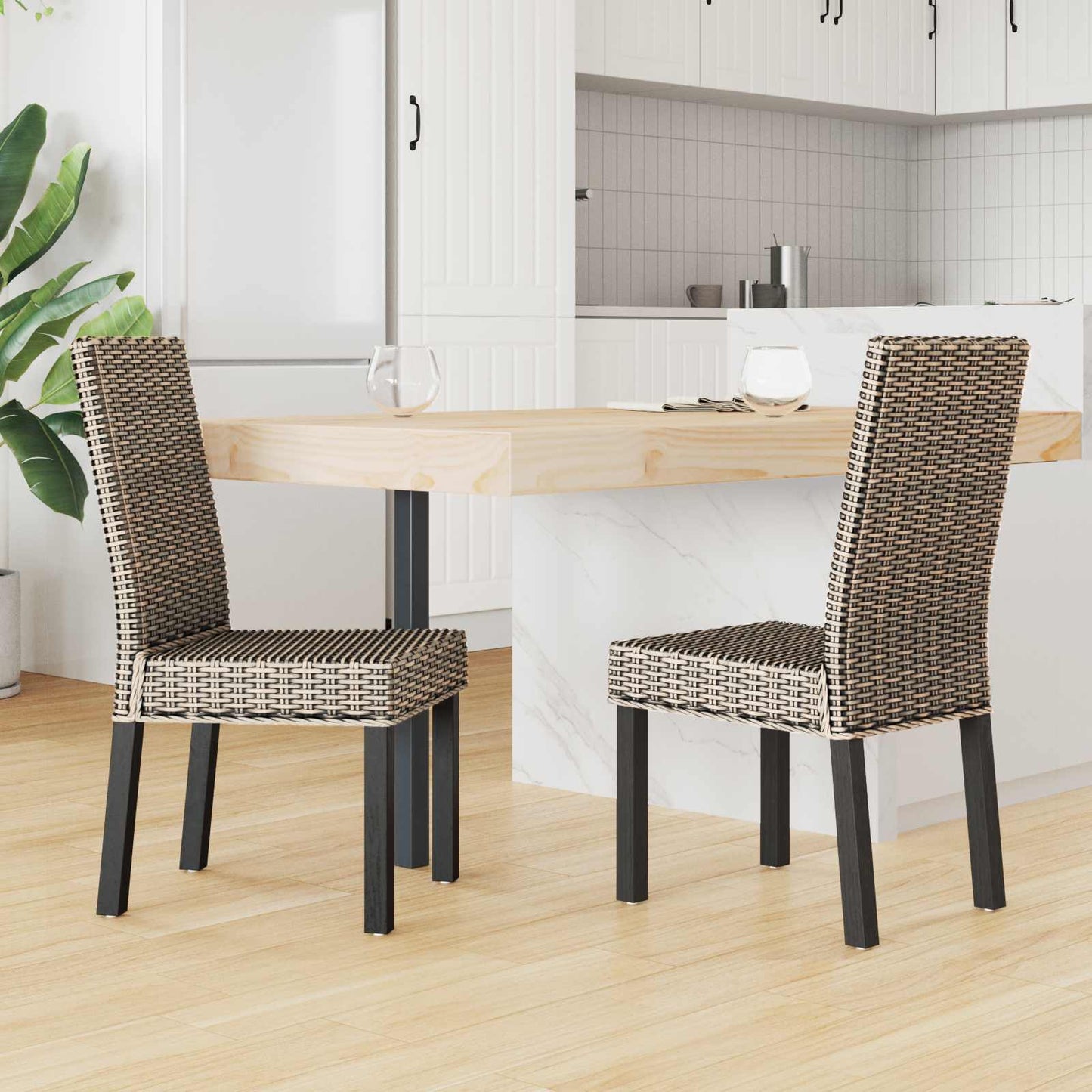 vidaXL Esszimmerstuhl 2 pcs Schwarz gewaschen 45 x 54 x 93 cm