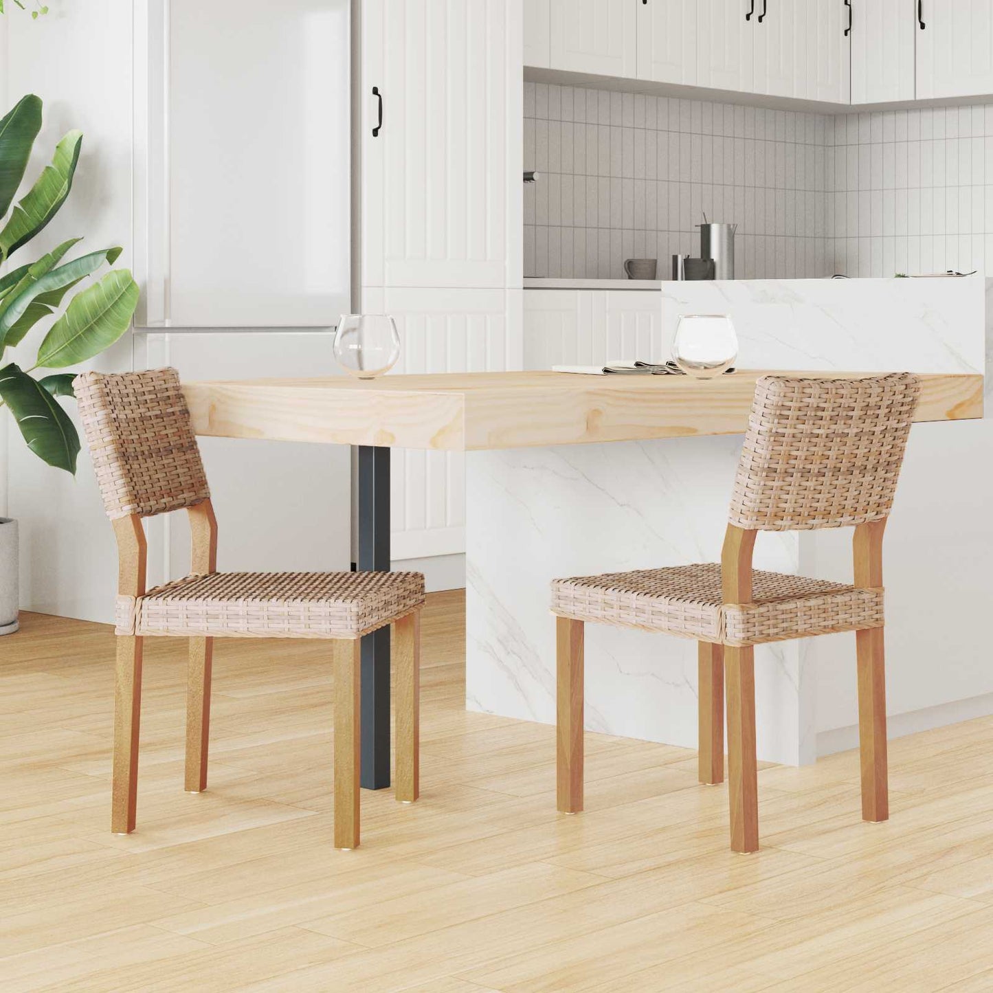 vidaXL Esszimmerstuhl 2 pcs Natur 46 x 55 x 84 cm Kubu Rattan
