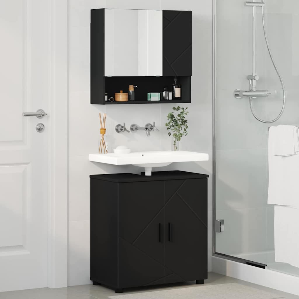 vidaXL Badezimmermöbel-Set 2 pcs Schwarz Holzwerkstoff & Metall