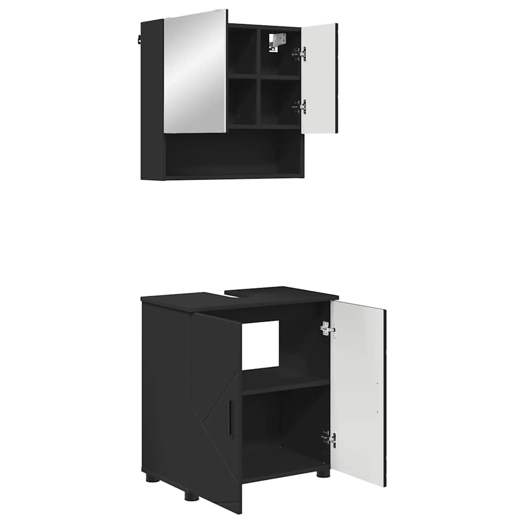 vidaXL Badezimmermöbel-Set 2 pcs Schwarz Holzwerkstoff & Metall