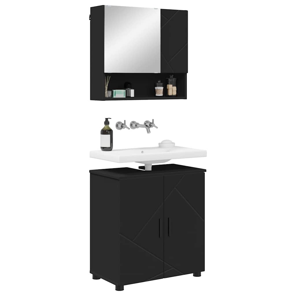 vidaXL Badezimmermöbel-Set 2 pcs Schwarz Holzwerkstoff & Metall