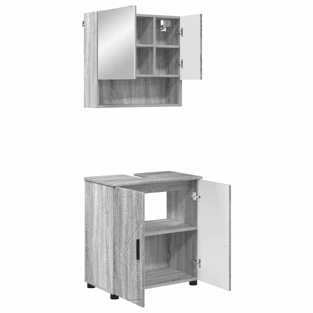 vidaXL Badezimmermöbel-Set 2 pcs Graues Sonoma Holzwerkstoff & Metall