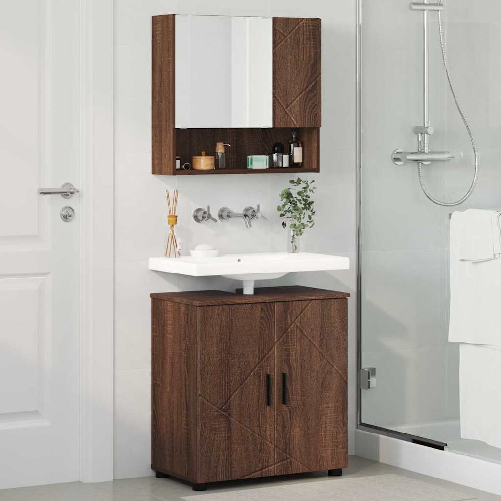 vidaXL Badezimmermöbel-Set Wandmontiert 2 pcs Braun Eichen-Optik