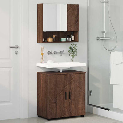 vidaXL Badezimmermöbel-Set Wandmontiert 2 pcs Braun Eichen-Optik
